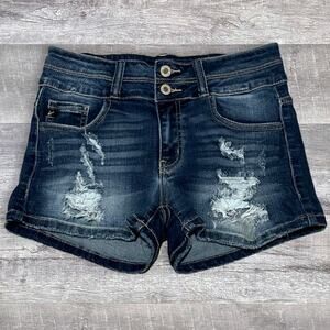 Kancan Distressed Denim 2" Short Women 4 Mid Rise Ripped Dark Wash Boho Festival